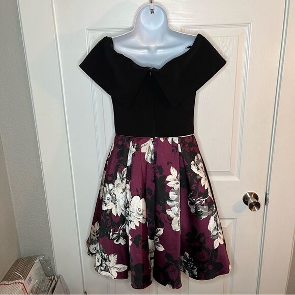Betsy & Adam Formal Dress Off the Shoulder Fit and Flare Black Burgundy 2 - Picture 9 of 12